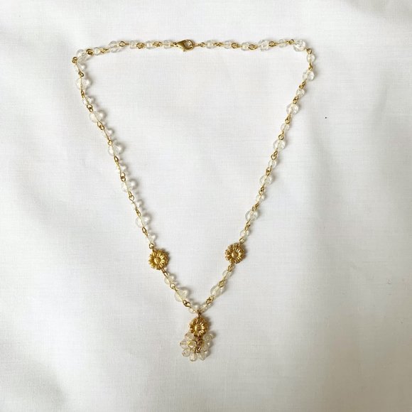 VINTAGE | CUTE HAND MADE GOLD NECKLACE WITH BEADS - Picture 1 of 6